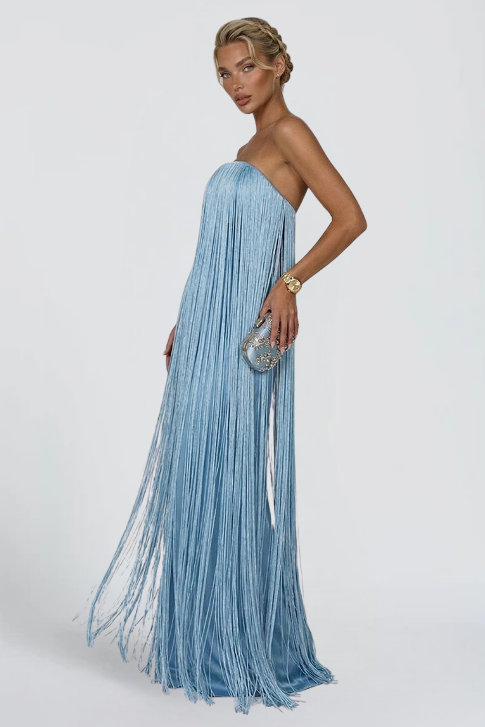 MISS MONDAY | VESTIDO LARGO STRAPLESS FRINGE