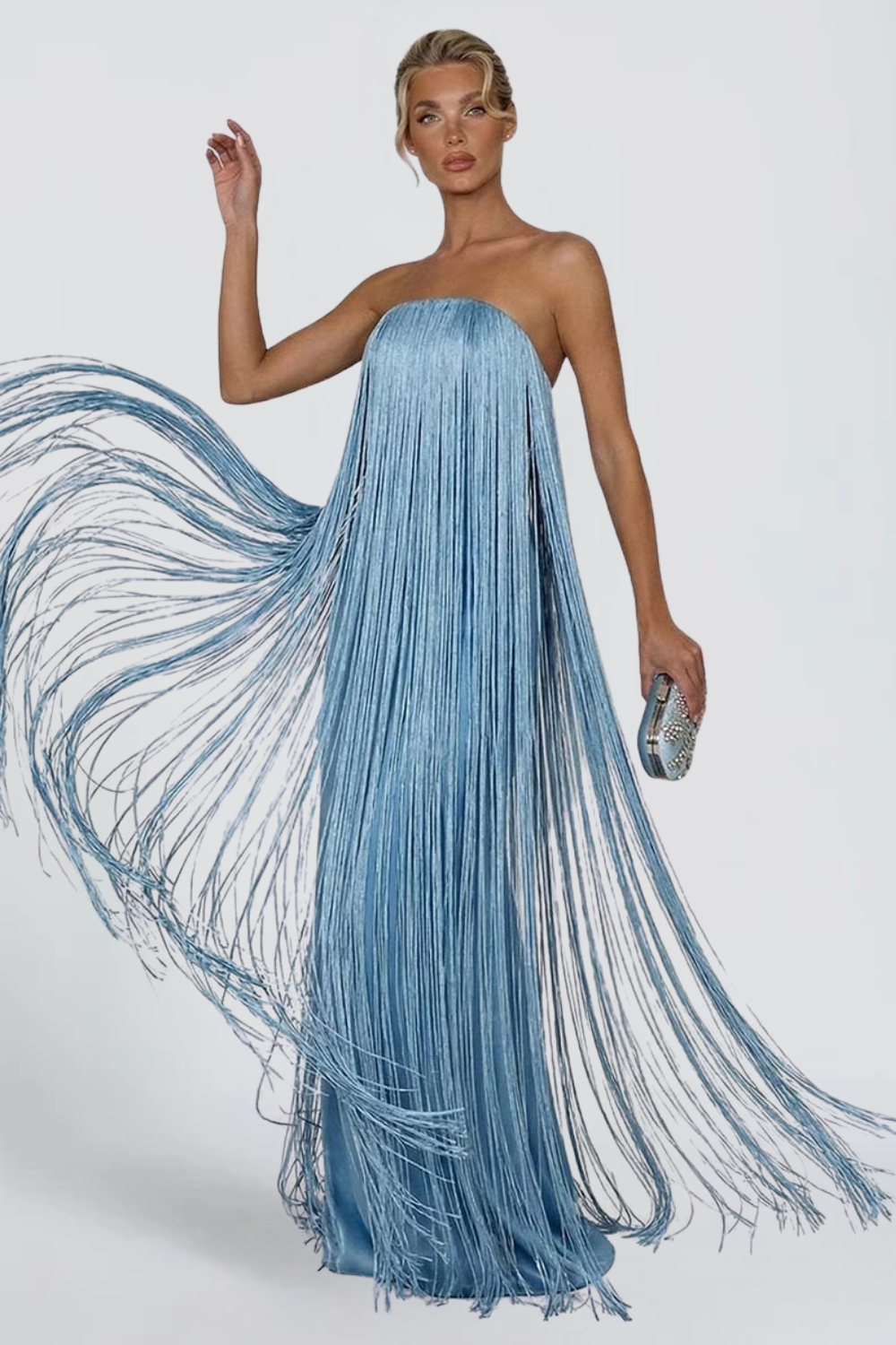 MISS MONDAY | VESTIDO LARGO STRAPLESS FRINGE