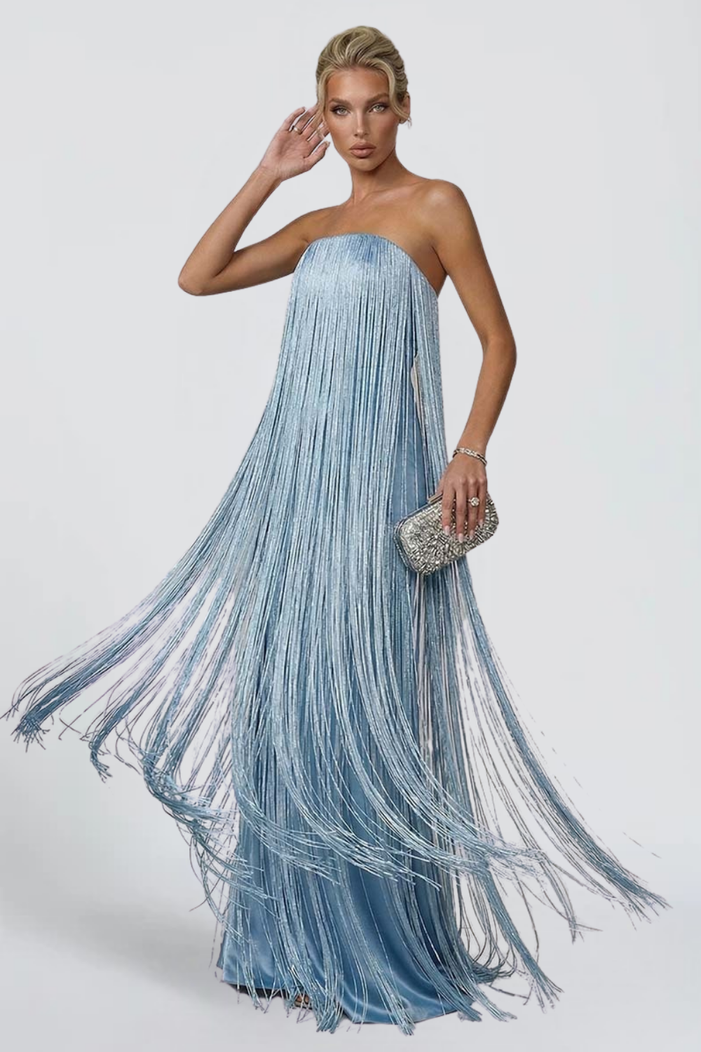MISS MONDAY | VESTIDO LARGO STRAPLESS FRINGE