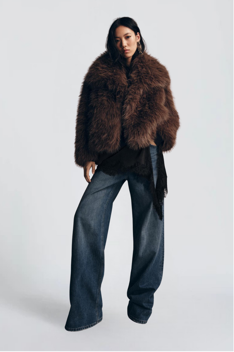 CAPPOTTO CORTO IN ECOPELLICCIA MARRONE