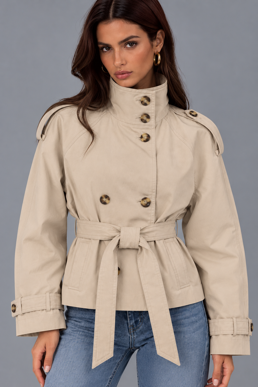 TRENCH CORTO CON CINTURA